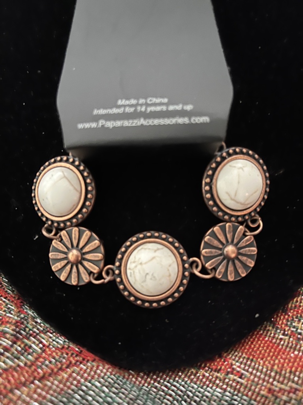 Paparazzi Cream Stone and Antiqued Copper Floral Bracelet